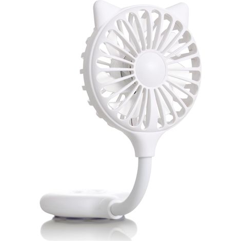 Mini ventilatore con orecchie da gatto, 3 velocità, collo flessibile, base con ventosa, ricaricabile tramite USB, altezza 23 cm (bianco, 23 x 8 x 2,5 cm / piccolo) (1/5)