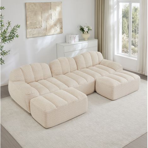 Sofá modular en U con otomana fleece granulado OKMYHOME (1/5)