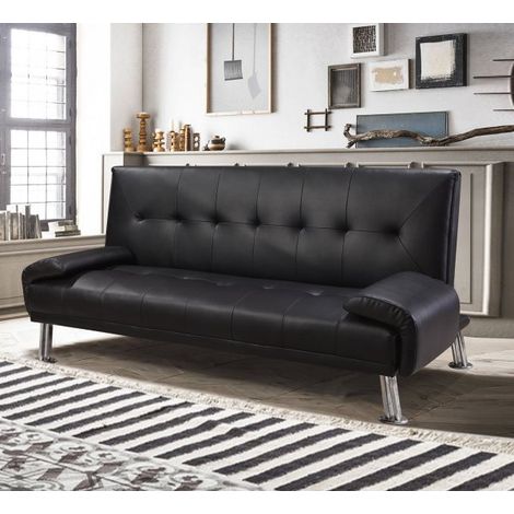 Divano letto reclinabile 3 posti ecopelle nero Sicorage Crusy