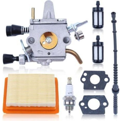 Kit de Carburateur pour Stihl FS120 FS200 FS250 FS300 FS350 FR380 FR450 FR480 Débroussailleuse,Joint + Filtre à Air et Filtre à Carburant + Tuyau de Carburant + Bougie d'allumage 4134 120 0653 (1/4)