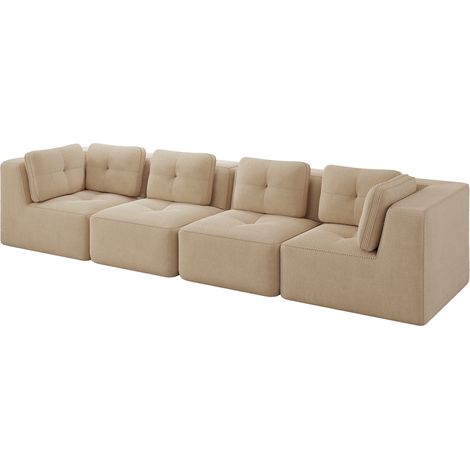 Sofá rinconera modular de 4 plazas en pana beige con cojines suaves y asiento profundo HOMVRA (1/5)