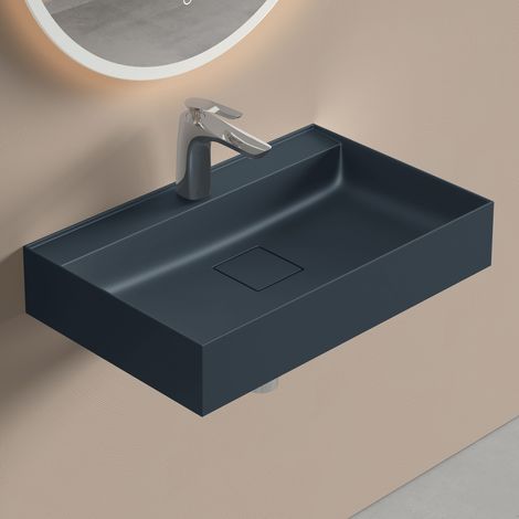 doporro Lavabo Suspendu avec Bonde Vasque à Poser Gris Noir Mat 50x38x12cm Lave Mains Rectangulaire avec Perçage de Robinet Colossum630
