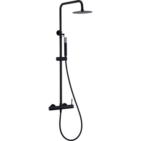 MICE - Columna de ducha con monomando integrado de acero inoxidable - rociador extraplano - Griferia baño color Negro Mate