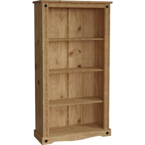 Corona 4 Tier Medium Bookcase Solid Pine Shelving Storage Unit