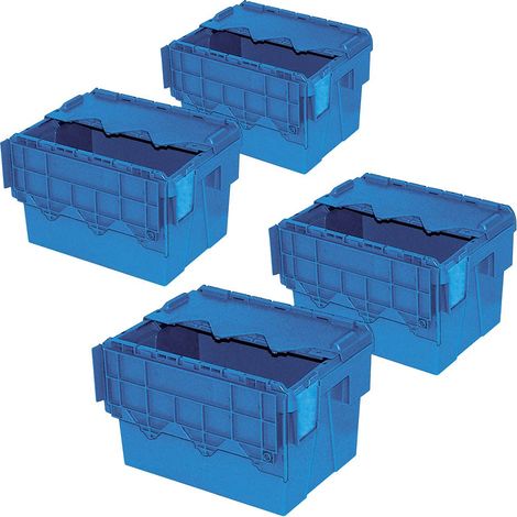 BRB Lot de 4 récipients d'expédition réutilisables avec couvercle Bleu 22 l 400 x 300 x 265 mm, Boite Rangement