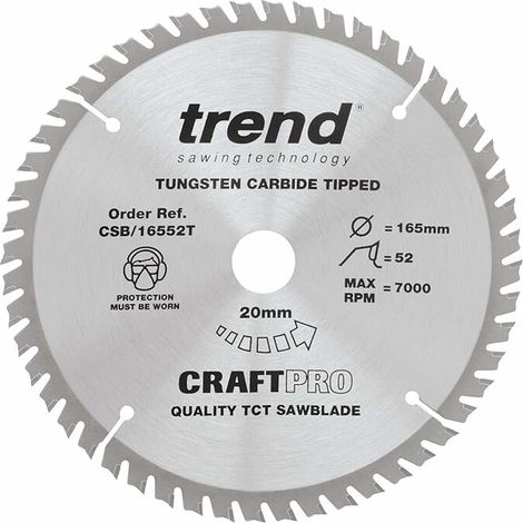 Trend Fine Kerf Circular Saw Blade, 165mm Diameter x 52 Teeth x 20mm Bore, Tungsten Carbide Tipped (1/5)