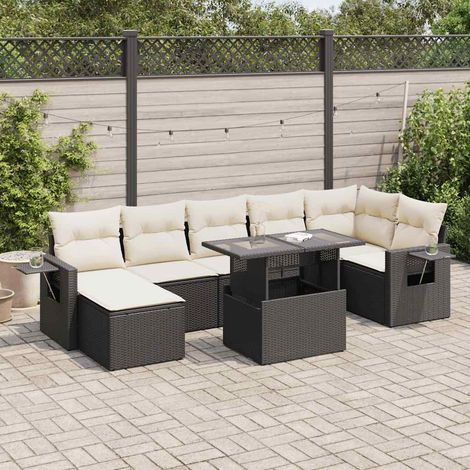 vidaXL Salon de jardin 8 pcs avec coussins noir résine tressée (1/5)