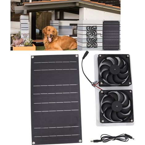 Kit de double ventilateur solaire en silicium monocristallin 100 W, idéal pour les petits poulaillers, les serres, les abris pour chiens et les panneaux solaires. (1/5)