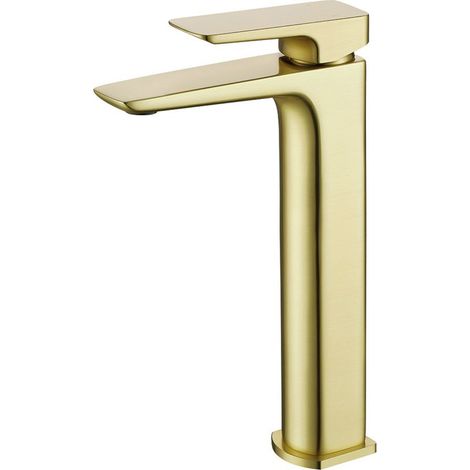 Astra Countertop Brushed Brass Tall Square Basin Mono Mixer Tap (1/2)