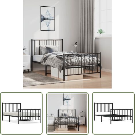 The Living Store Cadre de lit métal sans matelas avec pied de lit noir 100x190cm - Cadre De Lit - Lit Double - Lit Metal - Literie - Meuble Chambre (1/5)