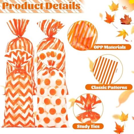 100 sachets cadeaux en cellophane pour bonbons, motif automne et Thanksgiving (1/3)