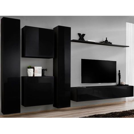 Meuble TV Mural Design "Switch VI" 330cm Noir (1/5)