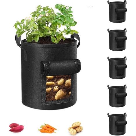 pièces - Sacs de culture - Sac à plantes - noir - Sac de culture - 35x40CM - pour pommes de terre, carottes et tomates - Sac à plantes de jardin avec poignée renforcée - Tissu en feutre (1/5)