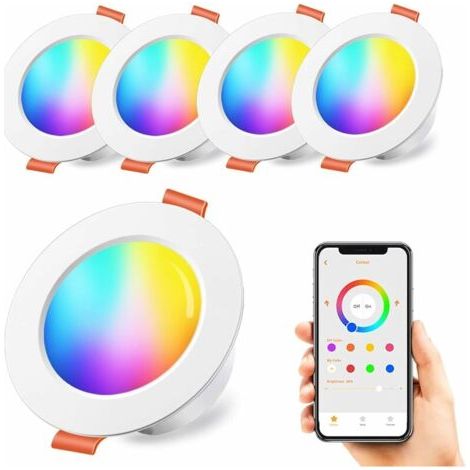 Aiperq 10W Recessed LED Spotlights, RGB Color Changing, App Controlled, 3 Inch, IP44, Warm White 2700K, Round, Dimmable, Recessed (4-Pack) (1/4)