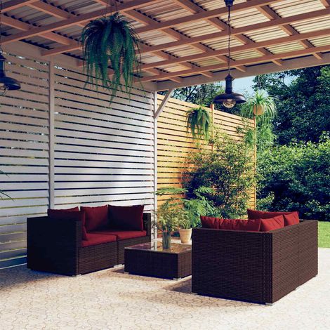 Salon de jardin 5 pcs Ensemble Table et Chaise de Jardin - avec coussins Résine tressée Marron BV104494 - BonneVie (1/5)