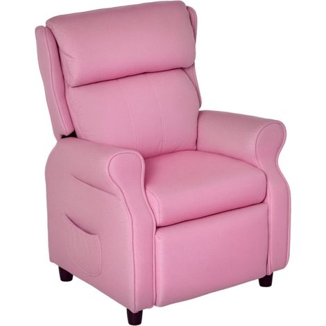 Sillón infantil reclinable con reposapiés y reposabrazos de lino rosa 58x53x70 cm HOMVRA (1/5)