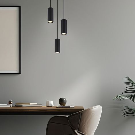 Hängeleuchte Pendelleuchte Esszimmerlampe schwarz 3 flammig hängend Küchenlampe, Aluminium Metall, 3x GU10 Fassungen, DxH 21x120 cm (1/5)