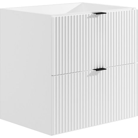 Vente-Unique – Meuble sous vasque simple 60 cm – Blanc mat – 2 tiroirs avec fermeture silencieuse – Finition rainurée – Éco-responsable fabriqué en Europe (1/4)