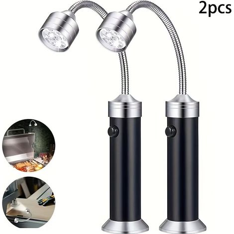 Lot de 1 ou 2 lampes pour barbecue — Accessoires de grillade en extérieur avec base magnétique et lampe torche orientable à 360° (1/5)