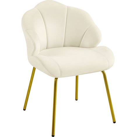 Yaheetech Fauteuil de Salon Moderne, Design Coquillage, Chaise de Chambre à Coucher Confortable, Rembourré, Ergonomique, Fauteuil en Velours avec Dossier, Pieds en Métal Plaqué Or Beige