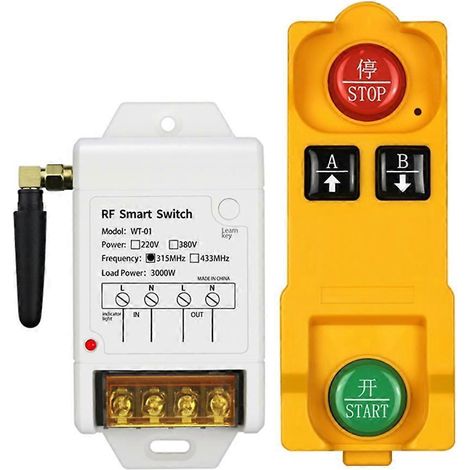 Télécommande RF sans fil 4 canaux 12V/48V, récepteur radio longue portée 315MHz - télécommande unique (1/4)