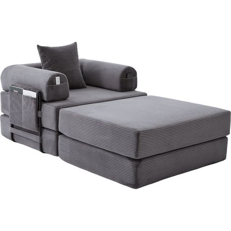 Fauteuil en velours côtelé avec cadre en métal robuste, coussin inclus, design ergonomique et poche latérale pratique (1/5)