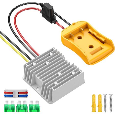 Convertitore di tensione step-down da 20 V a 12 V - Compatibile con batteria DeWalt da 20 V, adattatore per batteria Power Wheel, regolatore di tensione step-down da 12 V CC con fusibile da 30 A e ter