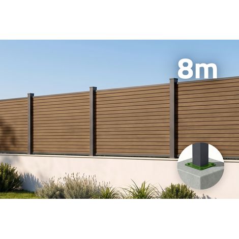 Clôture composite effet bois 8m PRIEL H.90 cm sur platine teck (1/5)