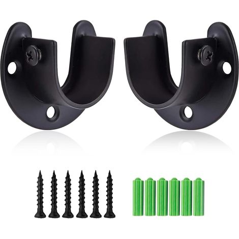 Set mit 2 robusten Gardinenstangenhalterungen aus Edelstahl (19 cm Durchmesser), schwarz, inklusive Schrauben (1/5)
