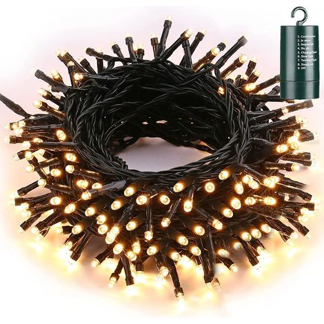 10 m lange, batteriebetriebene Lichterkette mit 100 LEDs, warmweiße Weihnachtsbeleuchtung mit 8 Beleuchtungsmodi und Speicherfunktion für die Weihnachtsbaumdekoration im Innen- und Außenbereich