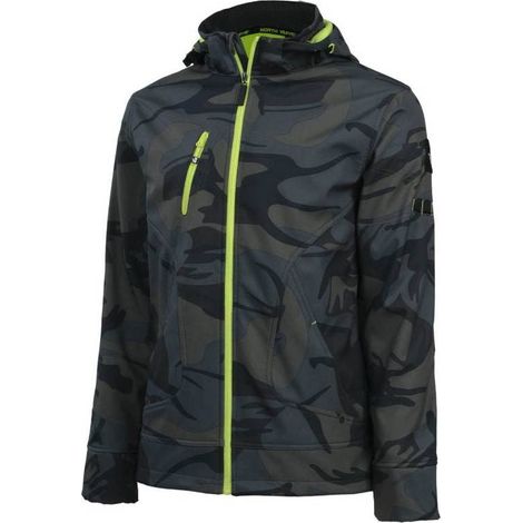 Blouson de Travail en Softshell Borel - Taille S - Woodland/Jaune Fluo - Résistant et Confortable - D-Work (1/5)