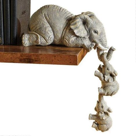 Collection de 3 figurines d'éléphants mignons - une mère et ses deux bébés - Décoration à suspendre z