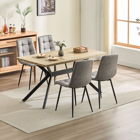 Ensemble table à manger - WAFTING - 140x80x73 cm - 4 places - Chaises tissu technique kaki - Style scandinave (1/5)