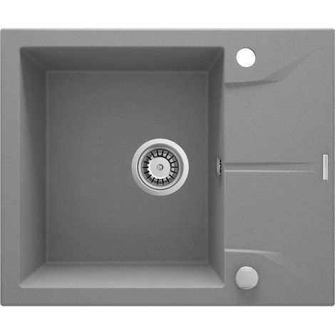 Fregadero de granito de un solo seno con escurridor, gris metalizado, acero ZQN S11A