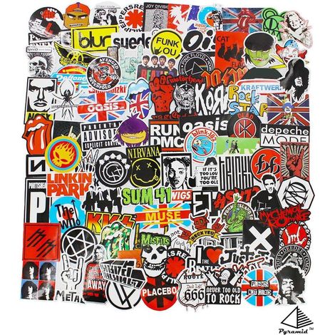 Lot de 200 autocollants rock pour ordinateur portable, voiture, guitare, pare-chocs, style punk classique, vinyle imperméable, graffiti