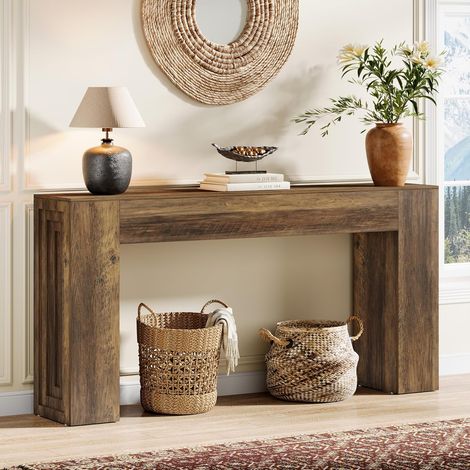 Tribesigns Console 160 cm avec Étagère Rangement, Table Console d'Entrée en MDF Bois, Rustique pour Salon Couloir Entrée, Table de Sofa (1/5)