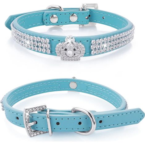 Collar ajustable de piel sintética con diamantes de imitación para perros pequeños y gatos. Collar personalizado para perros pequeños. Collar para gatos para perros pequeños, medianos o grandes. (1/5)