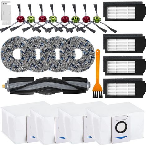 23 Pièces Accessoire pour Ecovacs DEEBOT X1 Turbo/Omni, 1 Brosse Principale, 8 Brosses Latérales, 4 Filtres, 4 Chiffons Serpillères, 4 Sacs à Poussière et 2 Brosse de Nettoyage (23) (1/5)