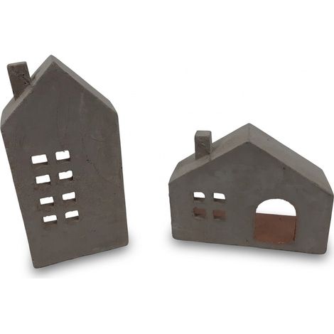 Lot de 2 - Maisons décoratives style béton - H20cm et H12cm - Intérieur doré et cuivré - Voir photos