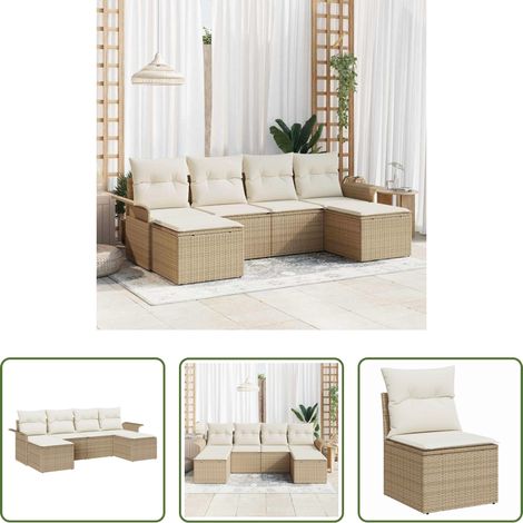 Poly-Rattan - Gartensofa-set mit Speicher 6 pcs Beige Poly-Rattan (1/5)