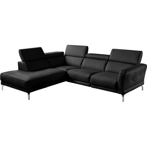 Canapé d'angle en 100% tout cuir épais de luxe italien 5/6 places DALEN, noir, angle gauche (1/5)