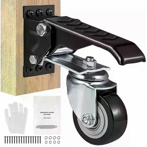 Set de 4 roulettes pivotantes renforcées SucceBuy 165 lbs, fixation latérale escamotable, 360° pour établi, table et équipement, lot de 25. (1/5)