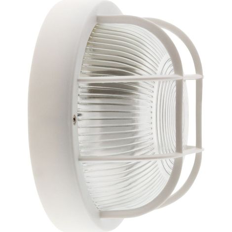 Hublot rond d'éclairage extérieur IP44 en applique avec grille, blanc (1/8)