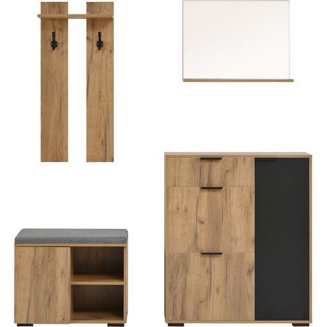Conjunto de entrada con zapatero, banco y espejo 140 x 35 x 139 cm natural y negro (1/5)
