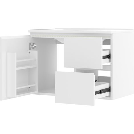 Mueble de baño suspendido con lavabo cerámico 76x46x50 cm LED con sensor blanco HOMVRA (1/5)