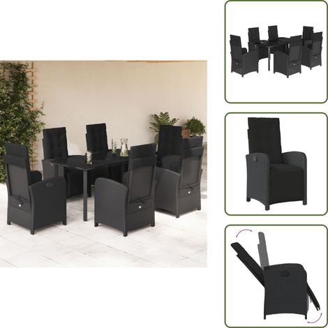 Chaise de jardin inclinable - vidaXL Ensemble à manger de jardin coussins 7pcs Noir Résine tressée - Coussin de siège (1/5)