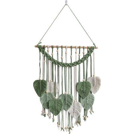 Tenture murale macramé - 1 pièce, Tenture murale macramé feuille suspension tapisserie, décoration chambre bohème salon mariage cadeau (1/5)