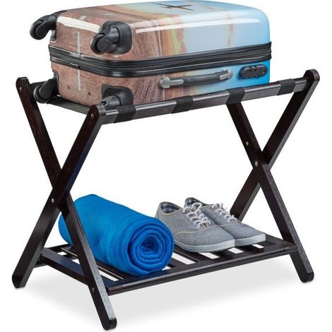 Walnut folding luggage rack wooden travel accessory holder stand brown (1/5)