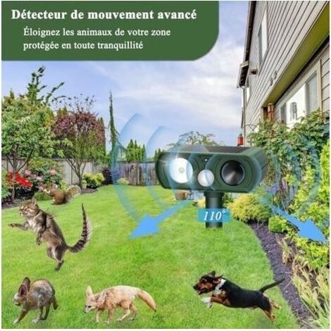Répulsif Chat Extérieur Ultrason avec LED Solaire & Étanche IP65 pour Jardin Cour Terrasse Anti Chats, Chiens, Oiseaux, Rongeurs