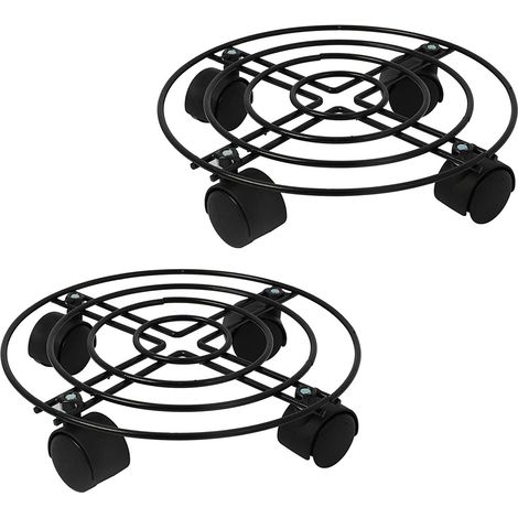MINKUROW 2pcs Soporte de maceta de metal negro con ruedas giratorias para interior o exterior 27cm (1/5)